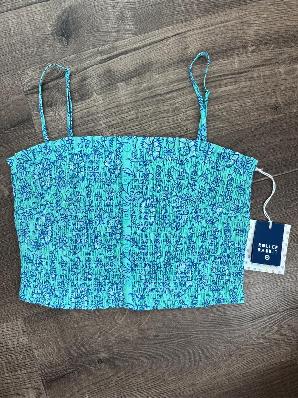 Roller Rabbit for Target Turquoise and Navy Floral Smocked Crop sz small NWT